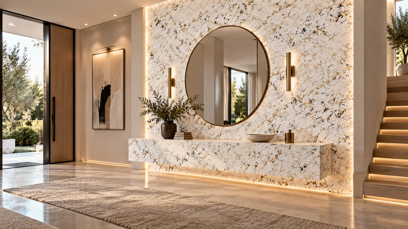 Aurea Surfaces Bianco Antico ZERO Collection foyer application
