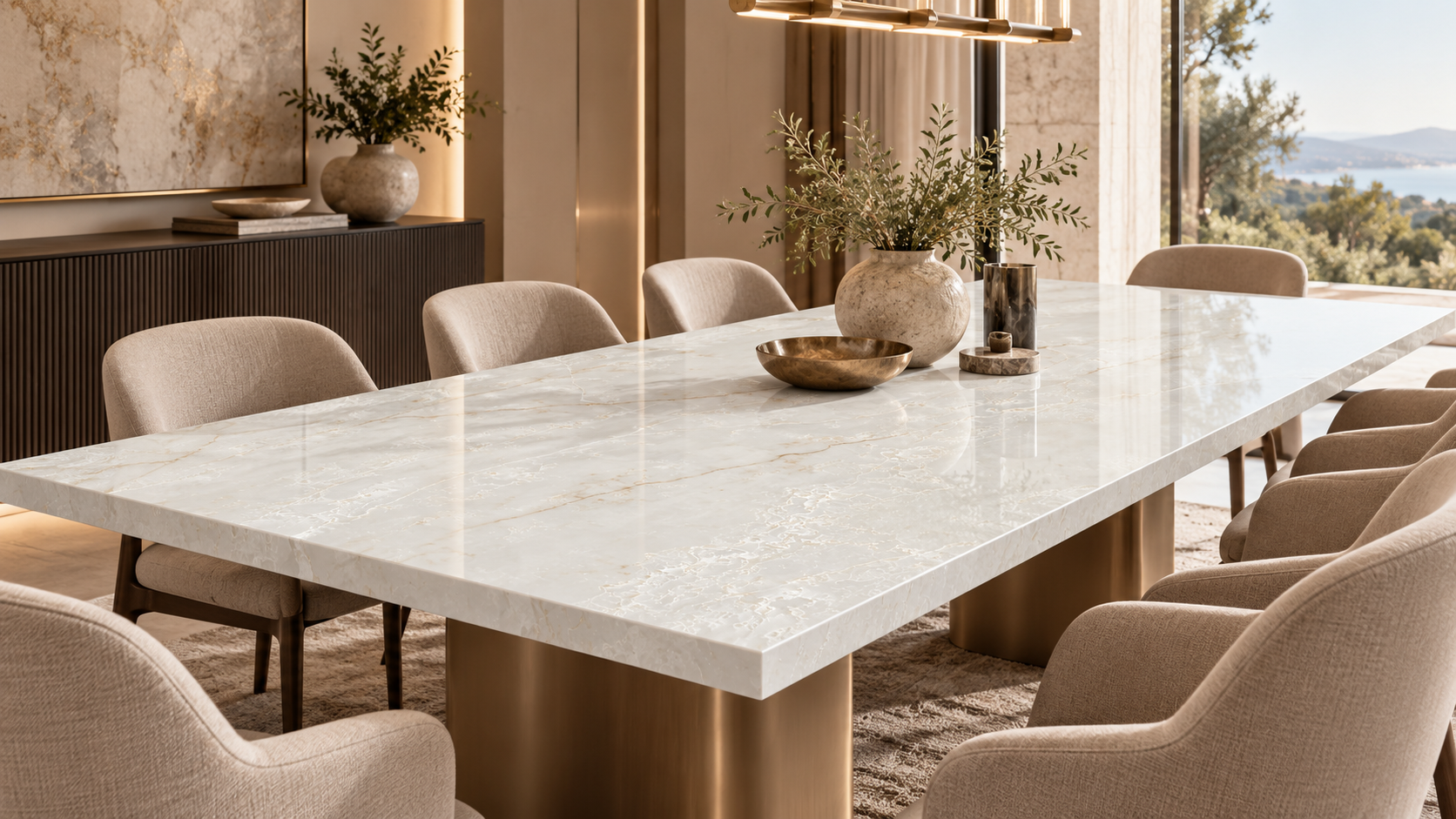 Aurea Surfaces Onyx Gold ZERO Collection dining application