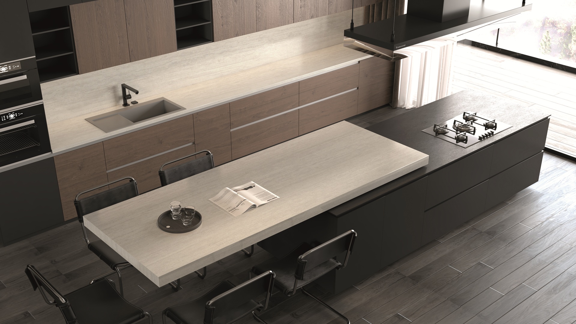 Aurea Surfaces Silvertine PHI Collection kitchen application