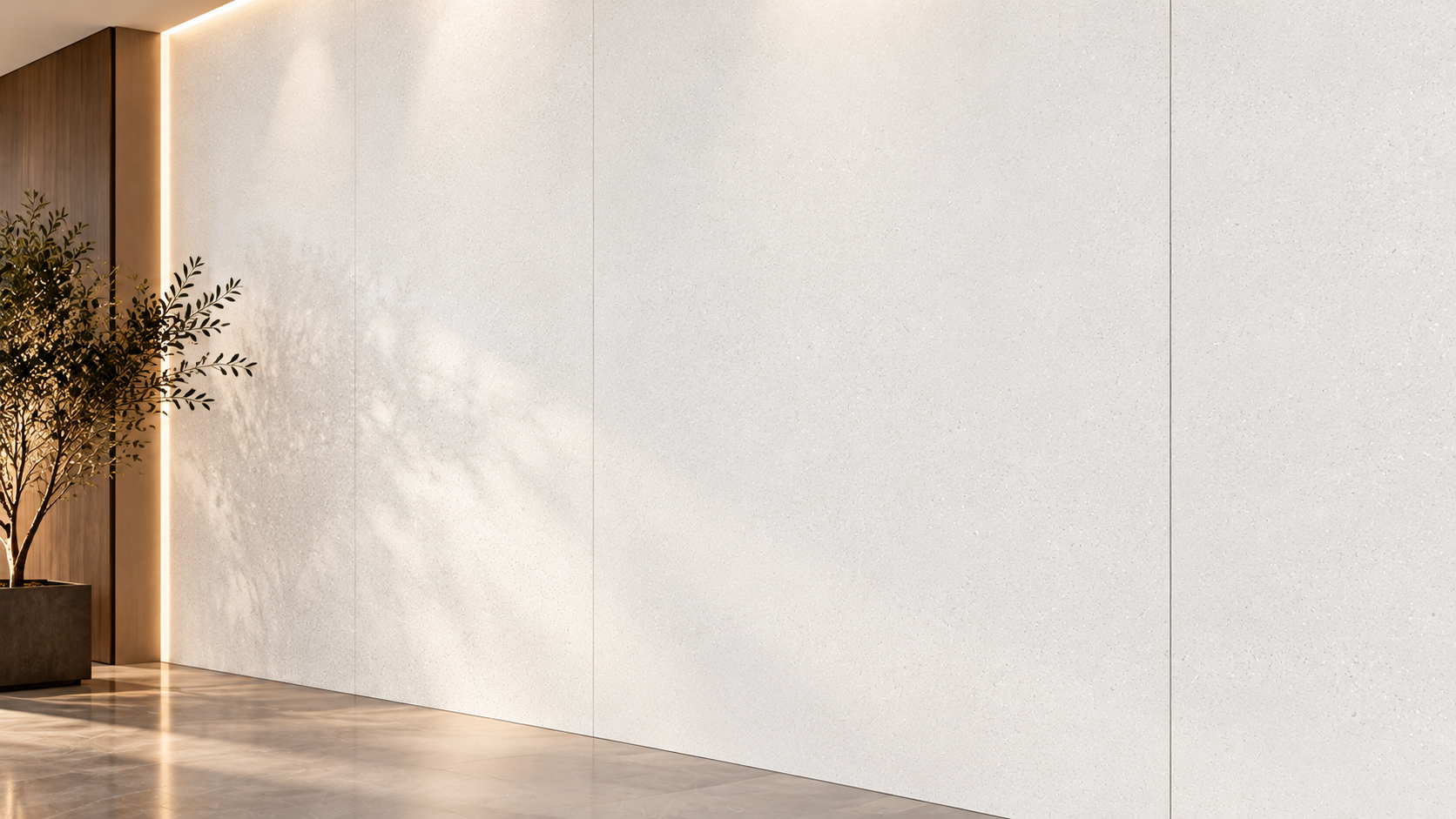 Aurea Surfaces Lumina Starlight White polished quartz luxury interior wall cladding application