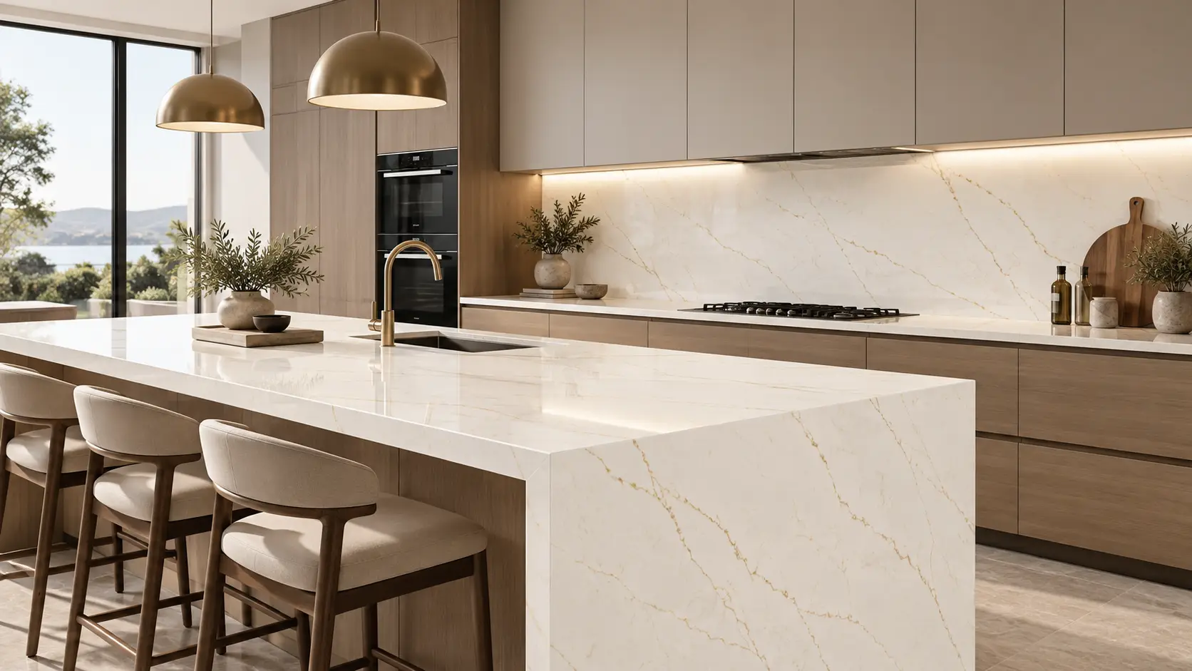 Aurea Surfaces Thunderbolt Gold ZERO Collection modern kitchen countertop application