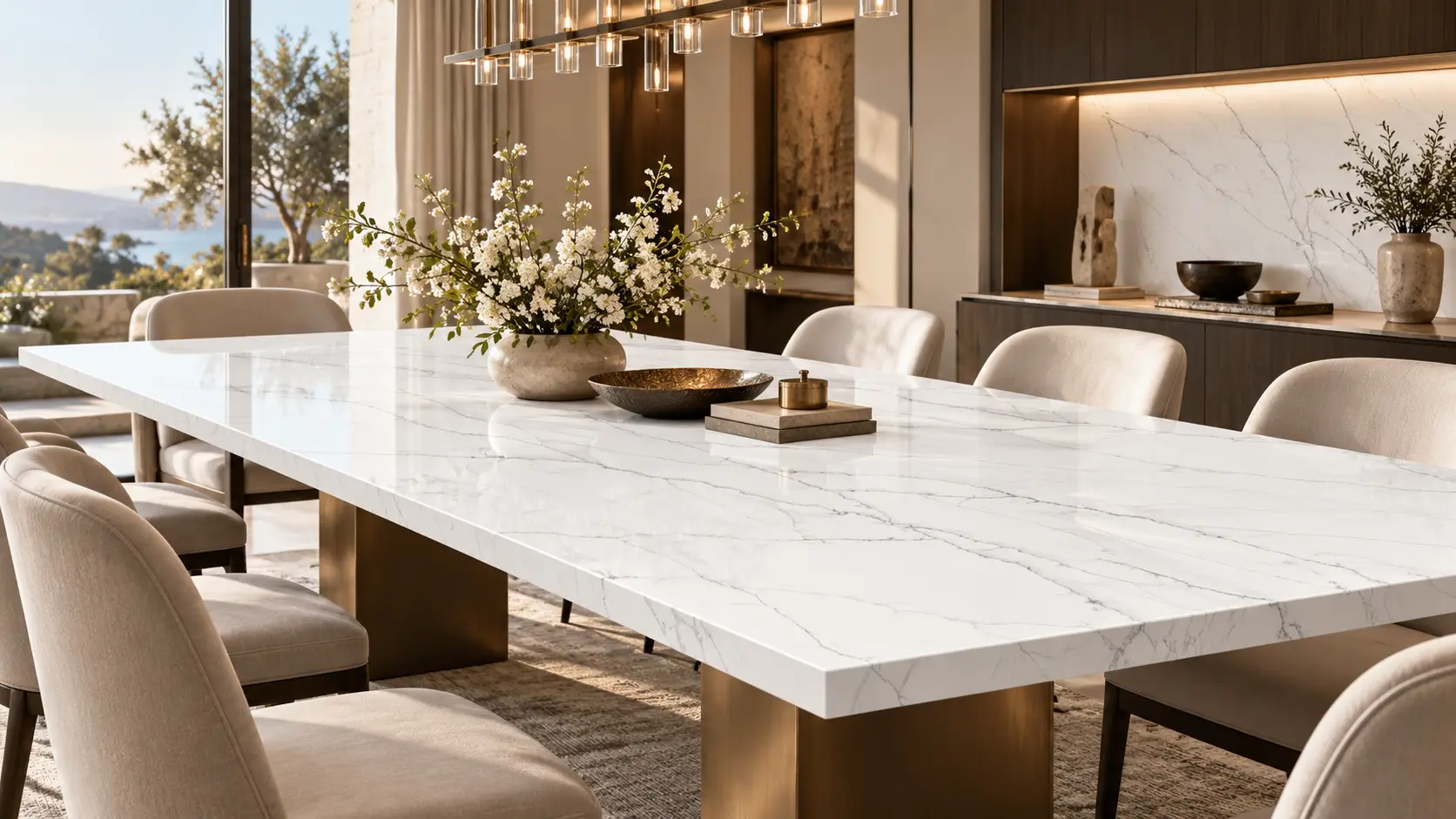 Aurea Surfaces Thunderbolt Silver ZERO Collection dining application